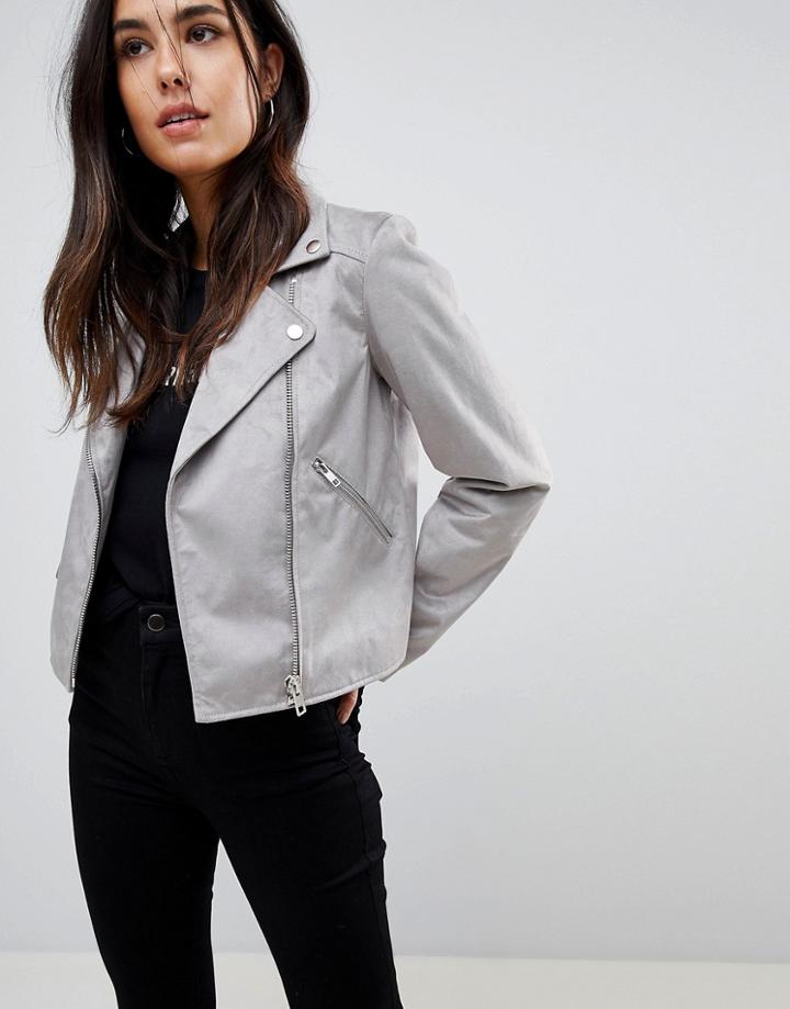 Asos Suedette Biker Jacket - Gray