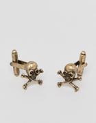 Asos Cufflinks In Burnished Gold With Skull Design - Gold