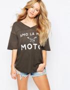 Wildfox T-shirt With Moto Print - Dirty Nero
