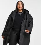 Only Curve Coated Rain Jacket With Sherpa Lining In Black