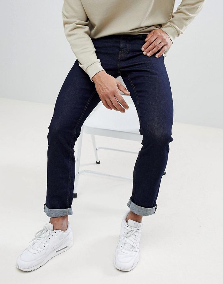 New Look Slim Fit Jeans In Dark Blue Wash - Black