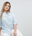 Zizzi Collarless Denim Shirt - Blue