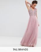 Little Mistress Tall Floral Applique Top Maxi Prom Dress - Pink