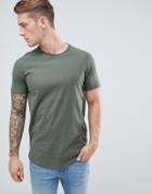 Jack And Jones Long Line Curved Hem T-shirt - Green