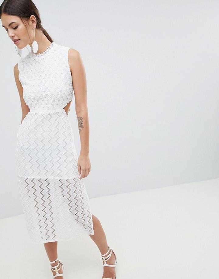 C By Cubic Sheer Lace Midi Dress - White
