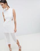 C By Cubic Sheer Lace Midi Dress - White