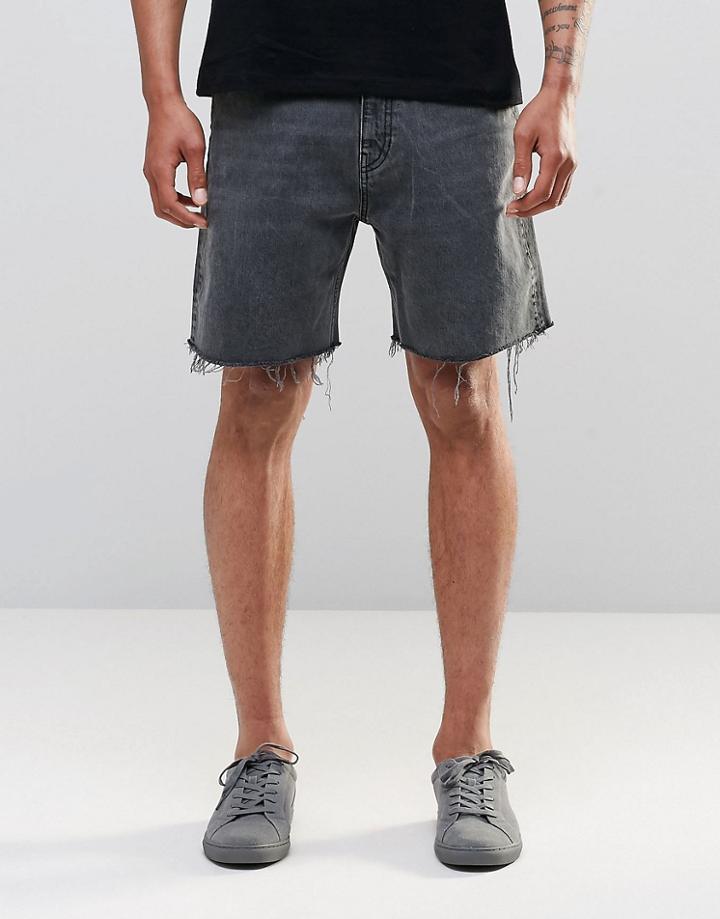 Weekday Love Regular Denim Shorts Raw Hem In Soil Black - Black