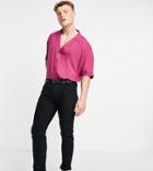 New Look Short Sleeve Shirt With Deep Revere Collar In Burgundy-red