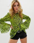 Asos Design Long Sleeve Smock Top With Neon Snake Animal Print - Multi
