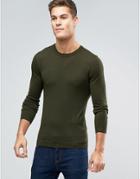 Asos Cotton Crew Neck Sweater In Muscle Fit - Green