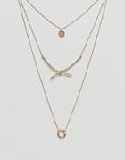 Asos Disc And Knot Bar Multirow Necklace - Gold