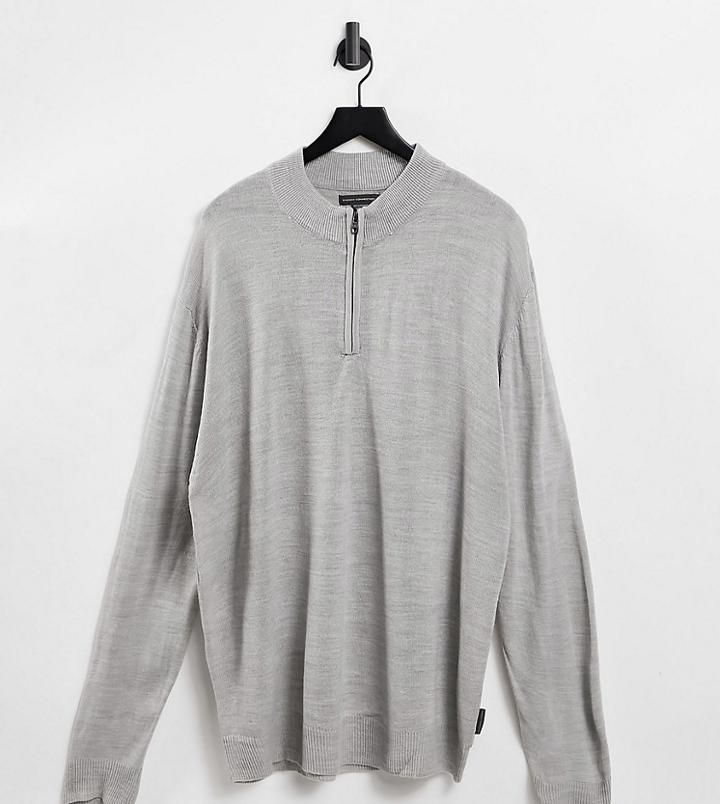 French Connection Plus Soft Touch Half Zip Knit Sweater In Gray Heather-grey