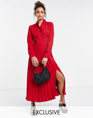 Ghost Claudette Dress With Long Sleeves And Side Slit In Red