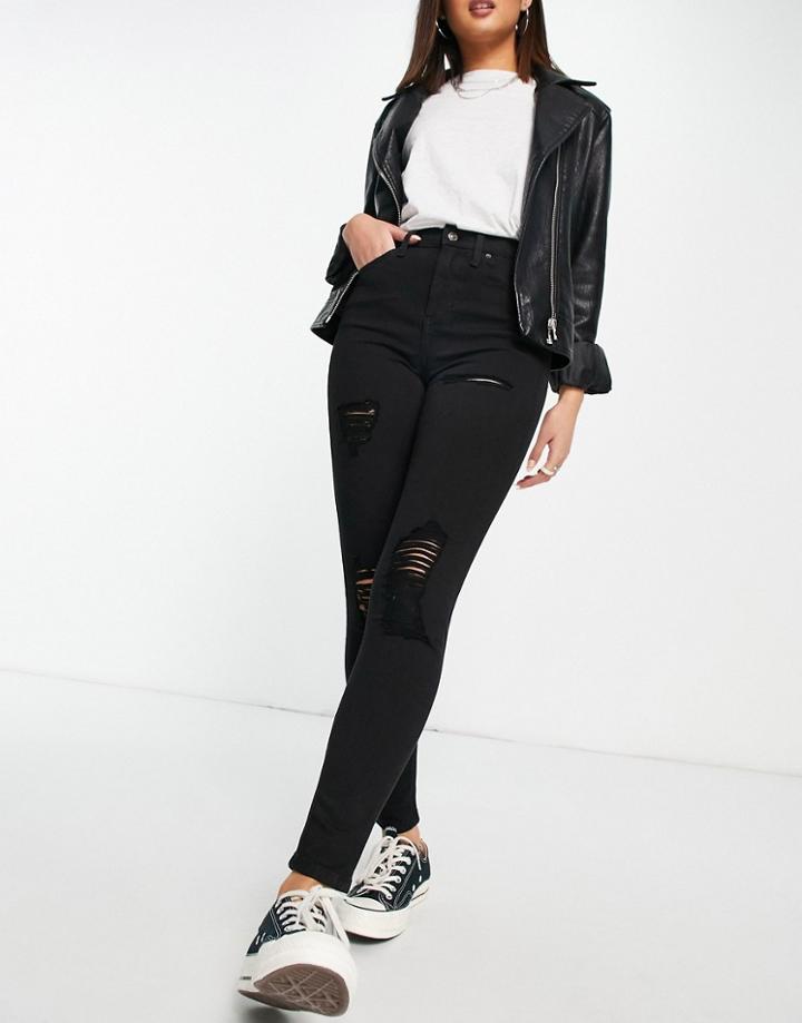 Topshop Jamie Super Ripped Skinny Jeans In Black
