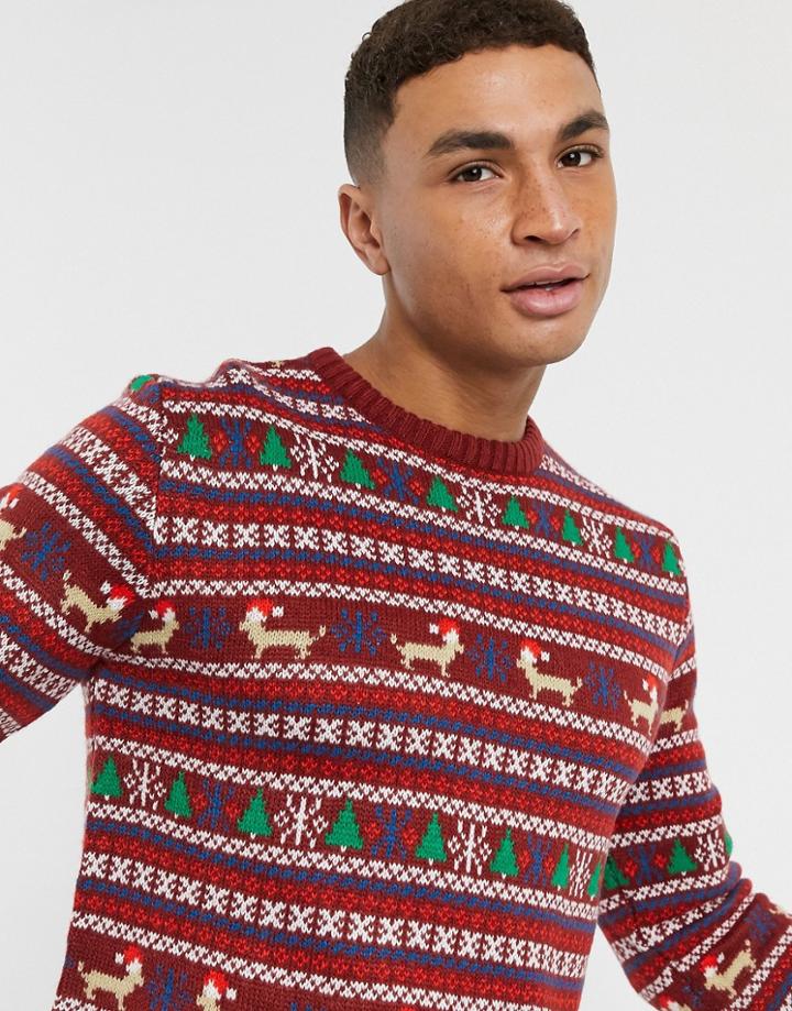 Another Influence Dog Fairisle Christmas Sweater-red