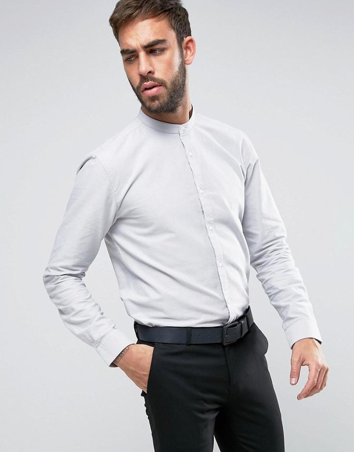 Hugo By Hugo Boss Edoug Shirt Collarless Oxford Regular Fit - Gray