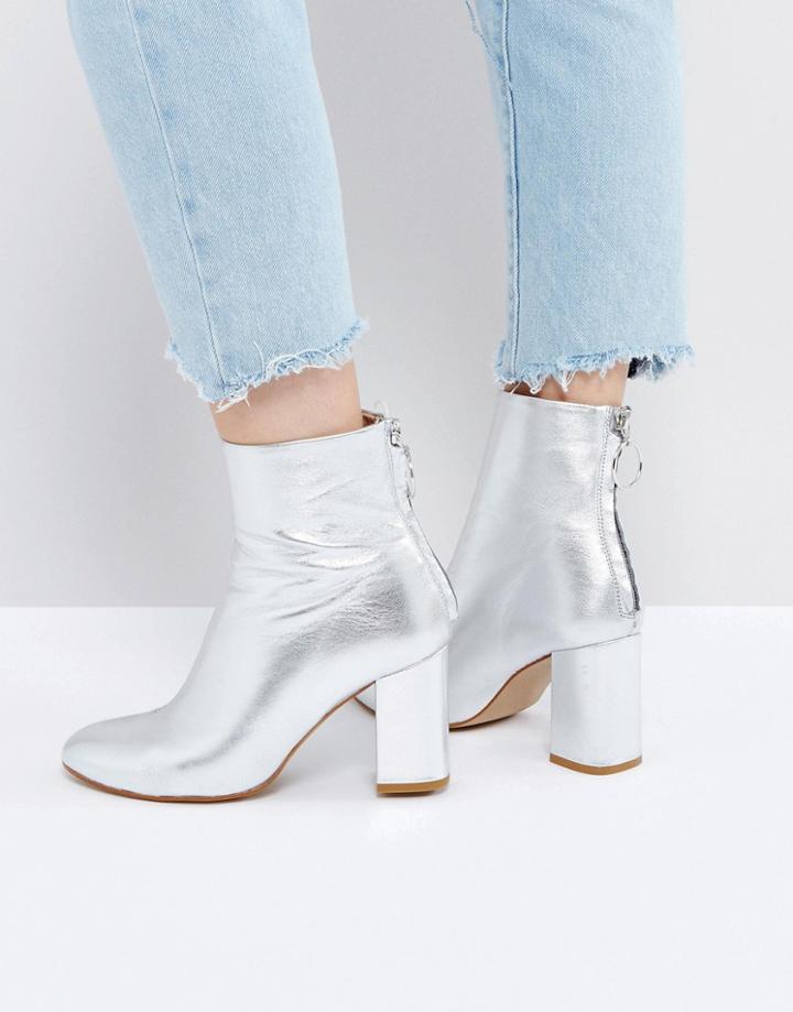Asos Edition Leather Zip Ankle Boots - Silver