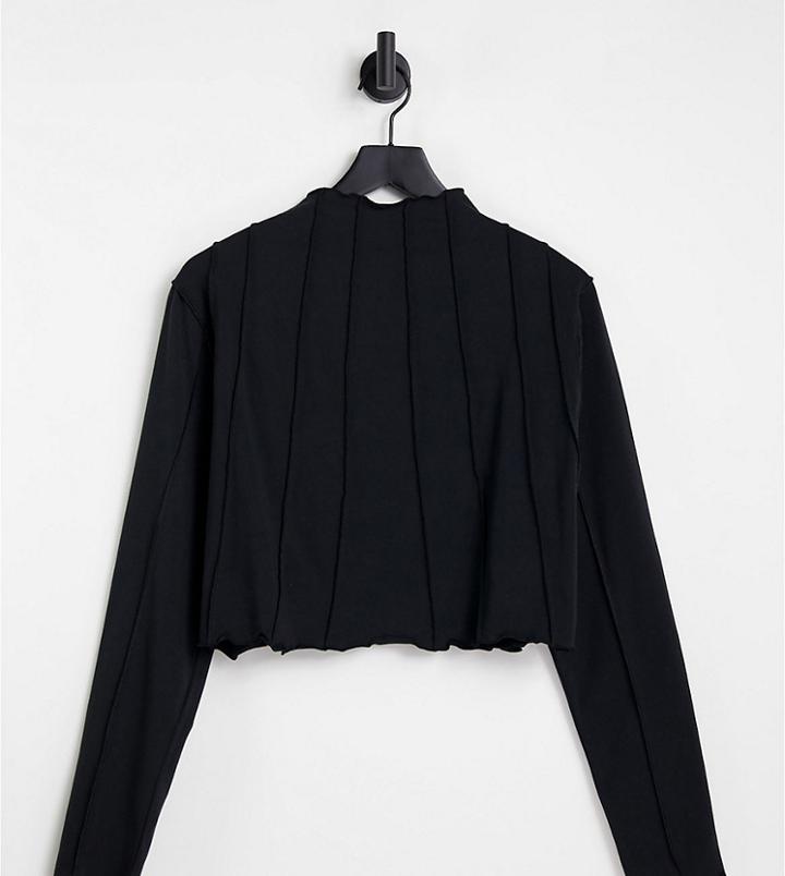 Reebok Plus Seam Detail Long Sleeve Crop Top In Black