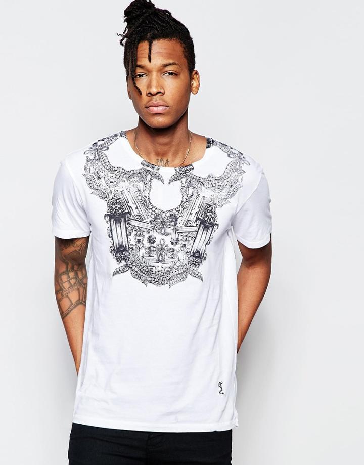 Religion Crew Neck T-shirt With Encrusted Print - White