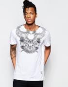 Religion Crew Neck T-shirt With Encrusted Print - White