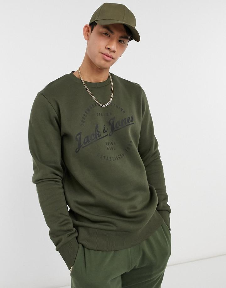 Jack & Jones Round Logo Sweatshirts In Forest Night-green