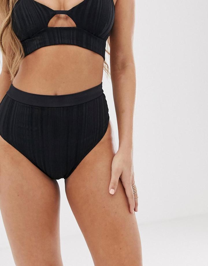 Tavik Ribbed High Waisted Bikini Bottoms In Black - Black