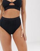 Tavik Ribbed High Waisted Bikini Bottoms In Black - Black