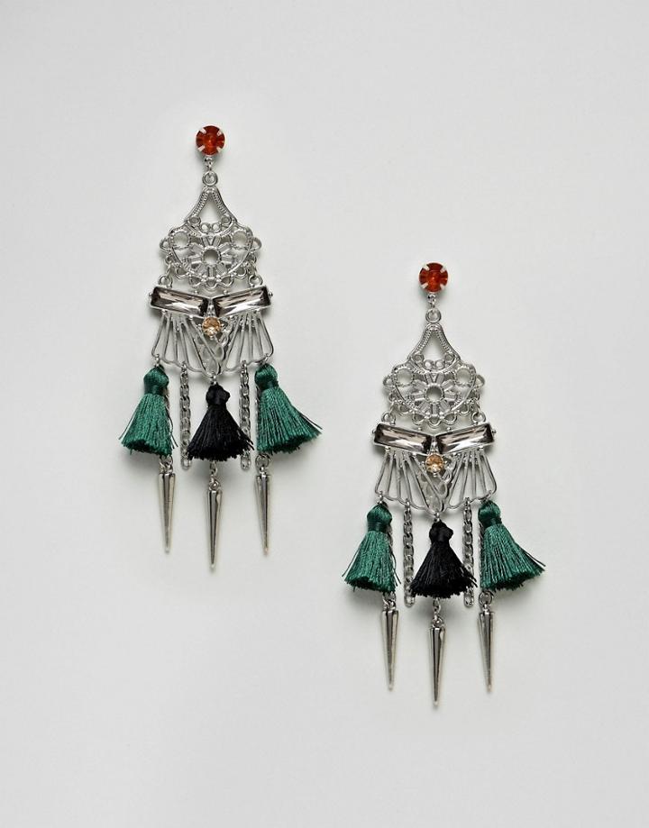 Asos Design Statement Cut Out Pom Chandelier Earrings - Multi