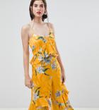 River Island Floral Print Ruffle Jumpsuit - Yellow