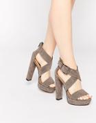 Daisy Street Cross Over Platform Heeled Sandals - Gray