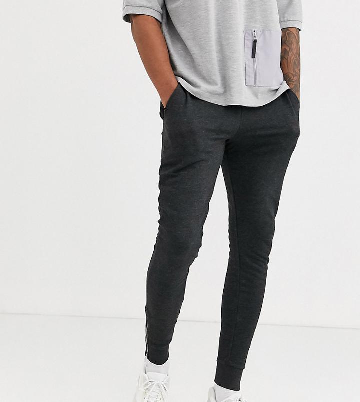 Asos Design Tall Skinny Sweatpants In Charcoal With Silver Zip Cuffs