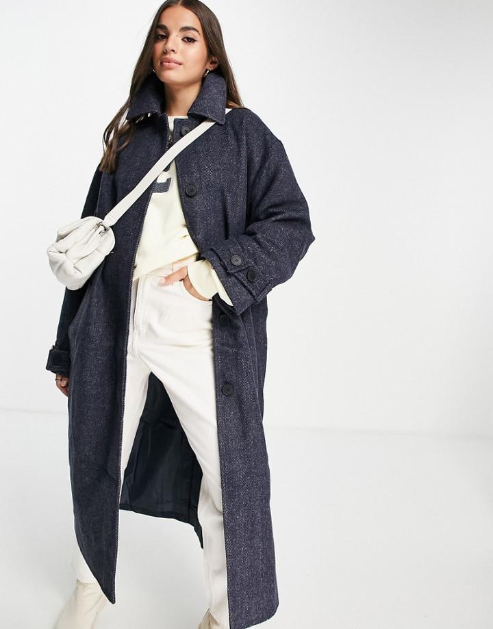 Asos Design Oversized Boyfriend Coat In Navy Twill
