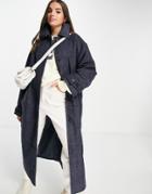Asos Design Oversized Boyfriend Coat In Navy Twill