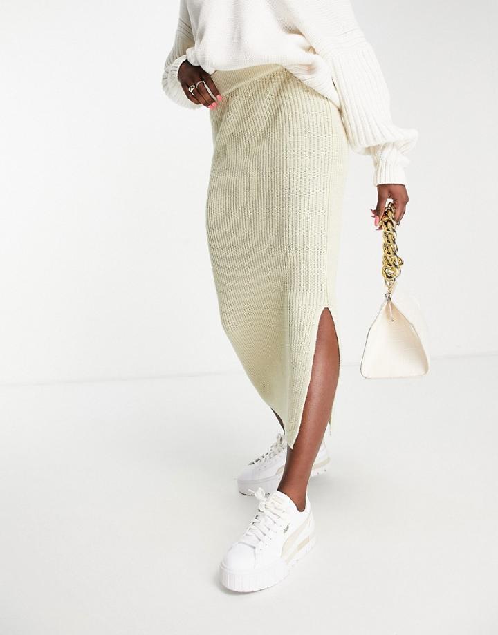 M Lounge Chunky Stitch Midi Skirt In Oatmeal Beige - Part Of A Set-neutral