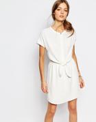 Suncoo Tie Waist Dress In White - 01 Blanc Casse