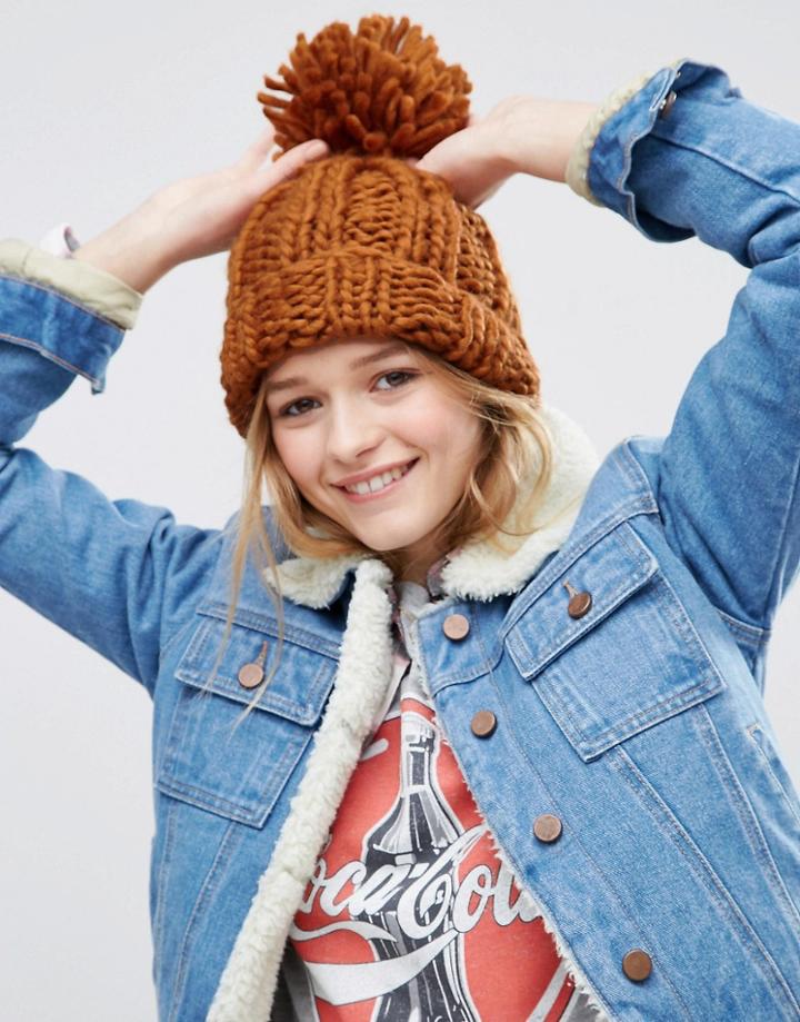 Asos Extra Chunky Beanie With Extra Large Pom - Orange