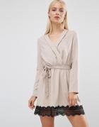 Madam Rage Wrap Dress With Lace Hem - Beige