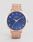 Nixon A1090 Arrow Bracelet Watch In Rose Gold/blue - Gold