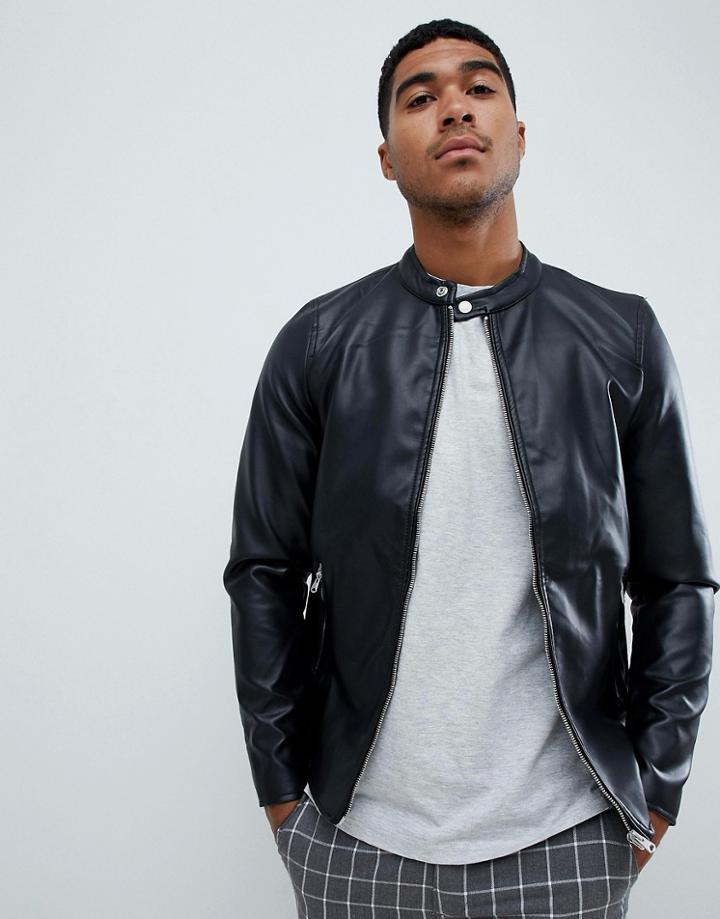 Pull & Bear Biker Jacket In Black - Black