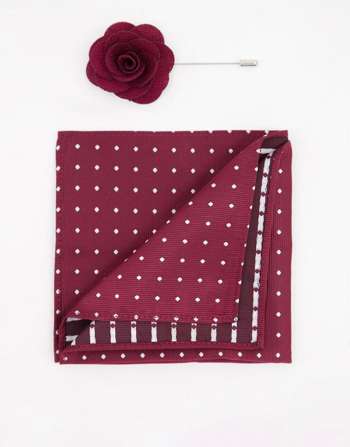 French Connection Dotted Pocket Square & Lapel Pin Set-red