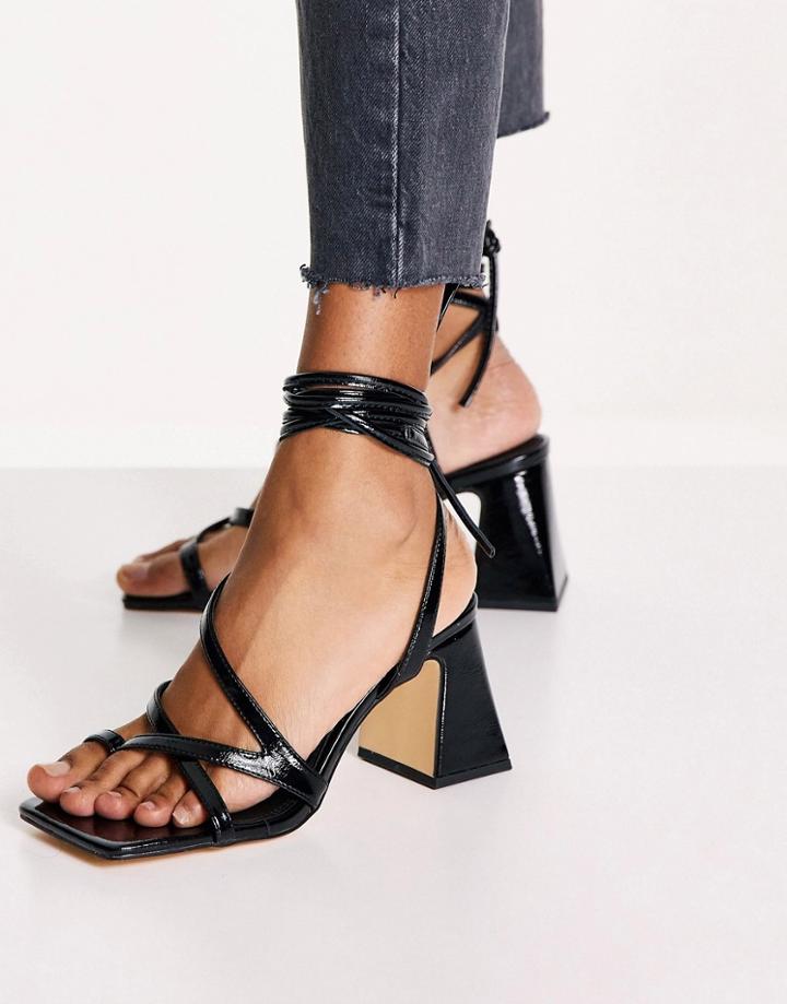 Topshop Nadia Block Heel Ankle Tie Sandal In Black
