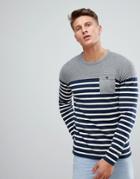 Esprit Stripe Sweater With Gray Panel - Navy