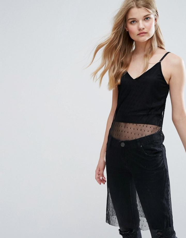 New Look Spot Mesh Cami Top - Black