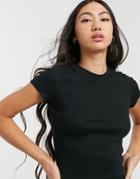 Monki Magdalena Ribbed T-shirt In Black-neutral
