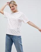 Monki Oversized Polka Dot T-shirt In White - Multi