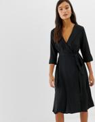 Amy Lynn 3/4 Sleeve Wrap Front Dress - Black