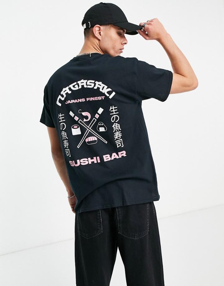 New Look Oversized T-shirt With Sushi Bar Back Print In Black