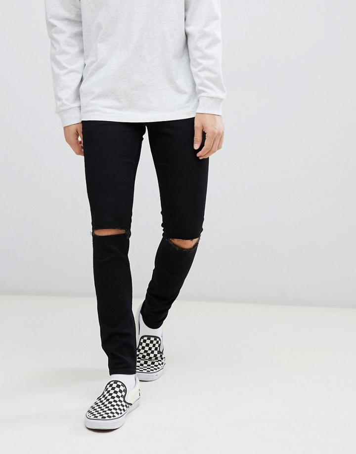 Cheap Monday Super Skinny Jeans In Black With Knee Rip - Black
