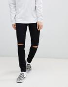Cheap Monday Super Skinny Jeans In Black With Knee Rip - Black