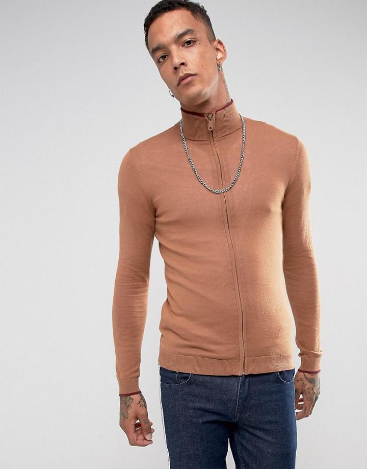 Asos Muscle Fit Track Jacket In Rust - Orange
